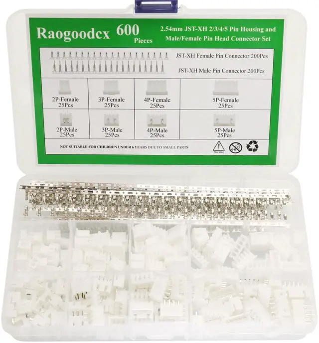 Main image of 600Pcs 2.54mm JST-XHP 2/3 / 4/5 Pin housing and Male/Female Pin Head Connector Adapter Plug Set