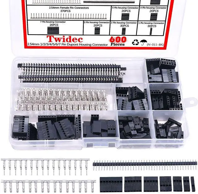 Main image of 600PCS 2.54mm Connector Kit 1/2/3/4/5/6/7 Pin Housing Connector with 2.54 Male and Female Terminals Crimping Connectors and 2.54mm 40 Pin Single Row Connectors Set