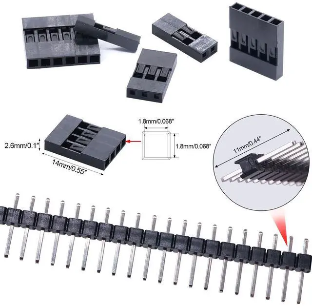 Alt view image 5 of 6 - 600PCS 2.54mm Connector Kit 1/2/3/4/5/6/7 Pin Housing Connector with 2.54 Male and Female Terminals Crimping Connectors and 2.54mm 40 Pin Single Row Connectors Set
