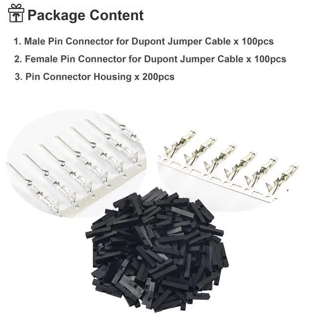 Alt view image 7 of 7 - 200pcs (100 Pairs) Male & Female Pin Connectors Kit, 0.1" Pitch, Dupont Jumper Cable, 200pcs Pin Housing