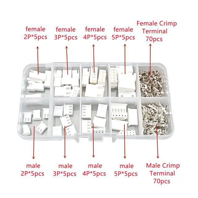 Alt view image 2 of 7 - JST XH 2.54mm Pitch Male Female Housing 2 3 4 5 Pin Connectors Socket Plugs with Terminals Compatible XH2.54mm Connector Kit
