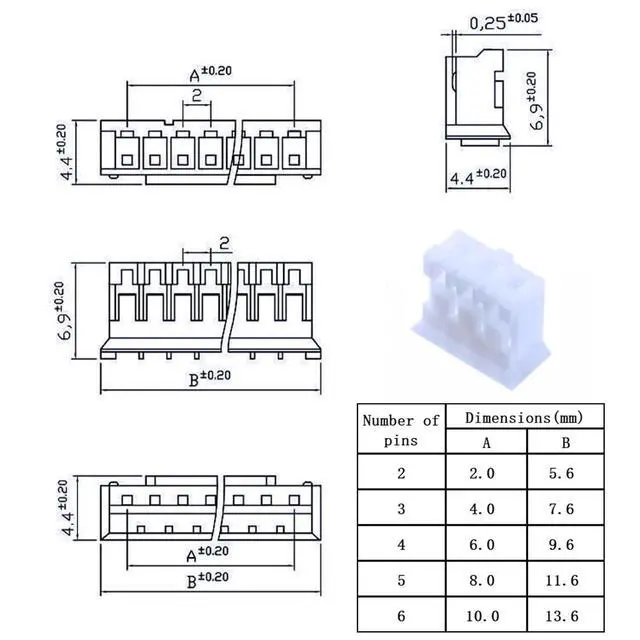 Alt view image 3 of 5 - 460PCS JST PH 2.0mm Connector kit,2/3/4/5/6 Pin Housing Adapter Plug Terminal,PH 2.0mm Female and Male JST kit