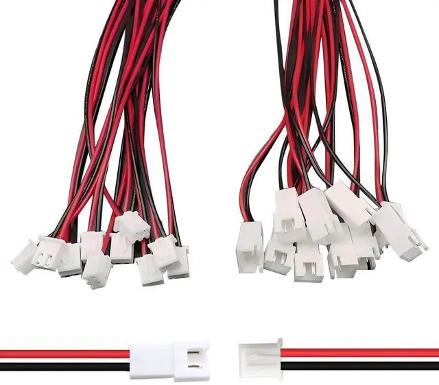 Main image of JST XH 2.54mm 2 Pin Connector,20 PCS Male Plug and 20 PCS Female Socket, Micro Wire Connectors with 100mm Extension Cable AWG 26