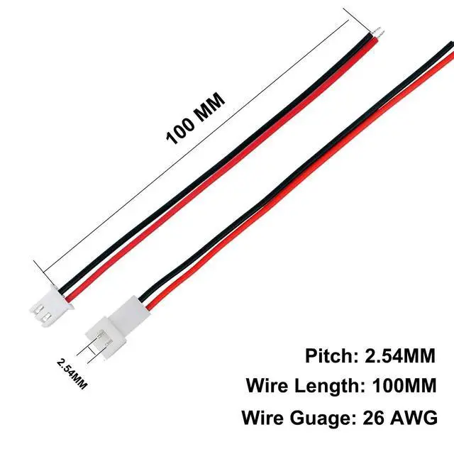 Alt view image 6 of 7 - JST XH 2.54mm 2 Pin Connector,20 PCS Male Plug and 20 PCS Female Socket, Micro Wire Connectors with 100mm Extension Cable AWG 26
