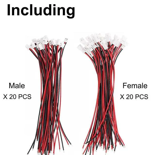 Alt view image 7 of 7 - JST XH 2.54mm 2 Pin Connector,20 PCS Male Plug and 20 PCS Female Socket, Micro Wire Connectors with 100mm Extension Cable AWG 26