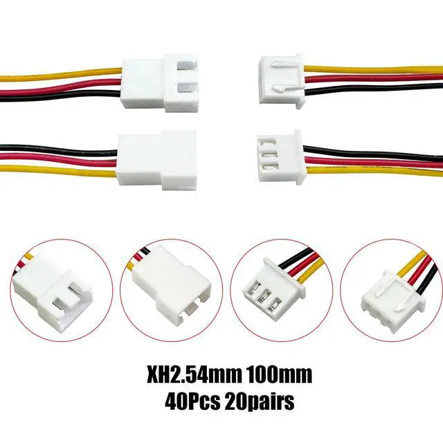 Alt view image 2 of 5 - 40pcs (20Pairs) JST XH 2.54mm 3Pin Mini Micro Male and Female Connection Cable Plug with Terminal Connector Wire Cable 100mm 26AWG