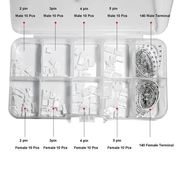 Alt view image 2 of 7 - 360PCS JST MX 1.25MM Connector Assortment Kit, 1.25MM Pitch Male and Female Housing Connectors, 2/3/4/5 Pin Housing Adapter Plug Terminal
