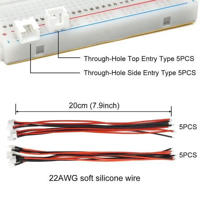 Alt view image 2 of 4 - 5 Pairs JST-XH 2.54mm 2 Pin 1S Balance Plug Lead Socket Male and Female Connector with 20cm (7.9inch) Silicone Wire Cables for Woodland Just Plug Lights 3D Printer