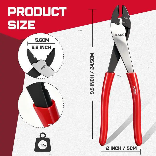 Alt view image 2 of 7 - 9.5" Wire Crimper/Cutter Tool, Electrician's Terminal Crimping/Cutting Pliers for 10-22 AWG Insulated and Non-Insulated Connections, Thick Non-slip Dip-Grip Handle for Electrical, Automotive