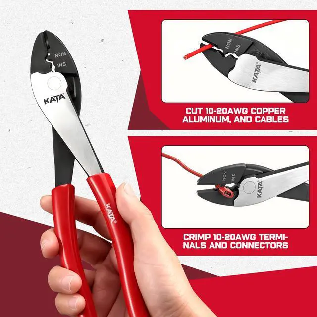 Alt view image 3 of 7 - 9.5" Wire Crimper/Cutter Tool, Electrician's Terminal Crimping/Cutting Pliers for 10-22 AWG Insulated and Non-Insulated Connections, Thick Non-slip Dip-Grip Handle for Electrical, Automotive