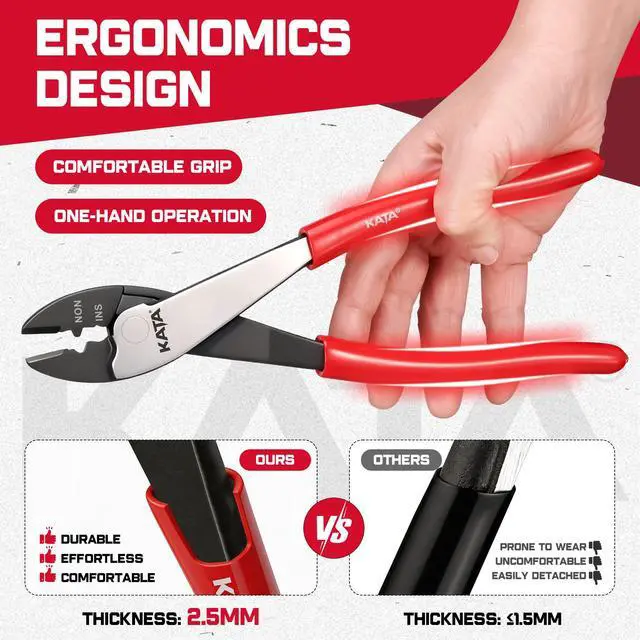 Alt view image 5 of 7 - 9.5" Wire Crimper/Cutter Tool, Electrician's Terminal Crimping/Cutting Pliers for 10-22 AWG Insulated and Non-Insulated Connections, Thick Non-slip Dip-Grip Handle for Electrical, Automotive