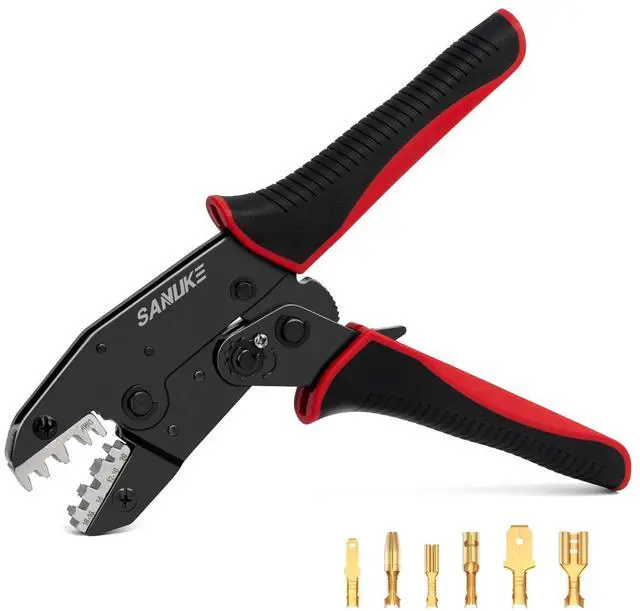 Main image of Ratchet Crimping Tool for Non-Insulated Open Barrel Terminals & Receptacles, AWG 22-10 Ratcheting Wire Crimper, Electrical Terminal Crimp Pliers