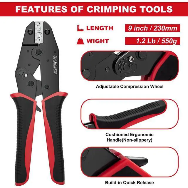 Alt view image 3 of 6 - Ratchet Crimping Tool for Non-Insulated Open Barrel Terminals & Receptacles, AWG 22-10 Ratcheting Wire Crimper, Electrical Terminal Crimp Pliers