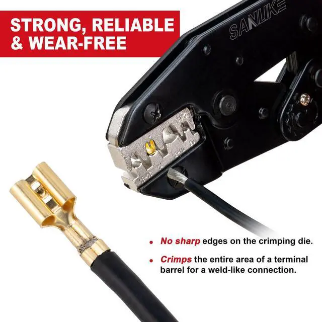 Alt view image 4 of 6 - Ratchet Crimping Tool for Non-Insulated Open Barrel Terminals & Receptacles, AWG 22-10 Ratcheting Wire Crimper, Electrical Terminal Crimp Pliers