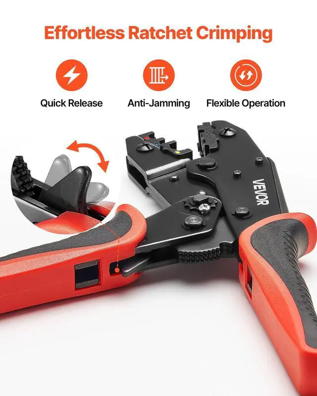 Alt view image 3 of 7 - Crimping Tool, 22-10 AWG Ratcheting Wire Crimper Tool, Labor-Saving Electrical Terminal Crimp Pliers with Clear Metric & AWG Markings, Quick Release, Adjustable Force for Multiple Terminals