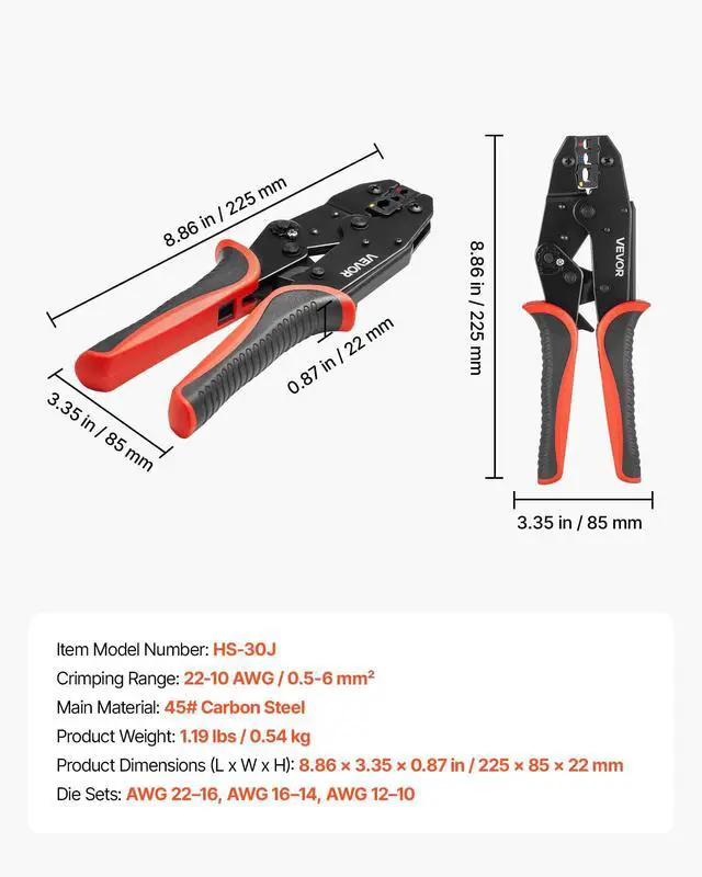 Alt view image 7 of 7 - Crimping Tool, 22-10 AWG Ratcheting Wire Crimper Tool, Labor-Saving Electrical Terminal Crimp Pliers with Clear Metric & AWG Markings, Quick Release, Adjustable Force for Multiple Terminals