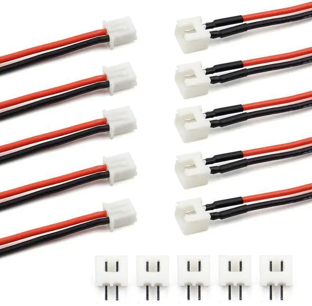 Main image of 5 Pairs JST-XH 2.54mm 1S 2 Pin Balance Plug Lead Socket Male and Female Connector with 10cm Silicone Wire Cables for Woodland Just Plug Lights 3D Printer