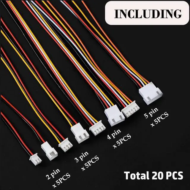 Alt view image 7 of 7 - 20 PCS JST XH 2.54mm 2 3 4 5 Pin Connector, Male and Female Double Connector End with 200mm Extension Cable AWG 26