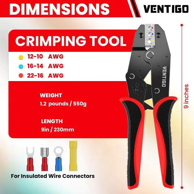 Alt view image 2 of 7 - Crimping Tool for Insulated Wire Connectors, Wire Crimper Tool for AWG 2210 with Adjustable Crimp Force, Quick Release Lever & Ergonomic Handle, Ideal Crimper Tool for Electrical Repairs