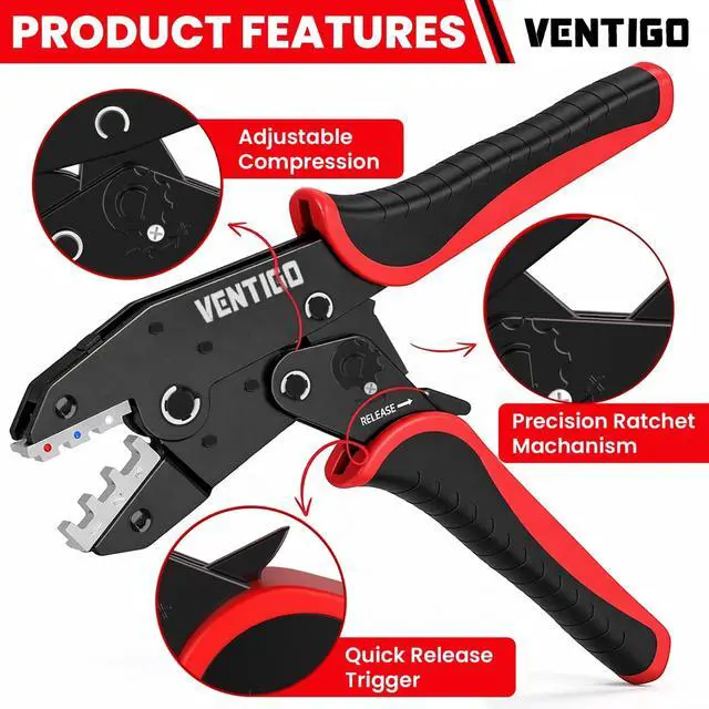 Alt view image 6 of 7 - Crimping Tool for Insulated Wire Connectors, Wire Crimper Tool for AWG 2210 with Adjustable Crimp Force, Quick Release Lever & Ergonomic Handle, Ideal Crimper Tool for Electrical Repairs