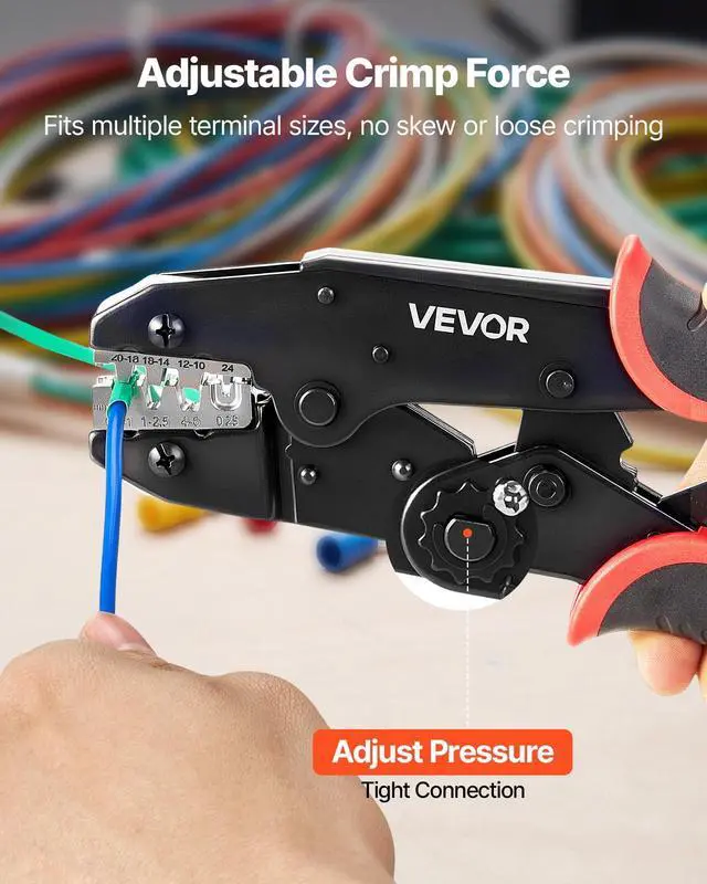 Alt view image 5 of 7 - Crimping Tool, 24-10 AWG Ratcheting Wire Crimper Tool, Labor-Saving Electrical Terminal Crimp Pliers with Clear Metric & AWG Markings, Quick Release, Adjustable Pressure for Multiple Terminals