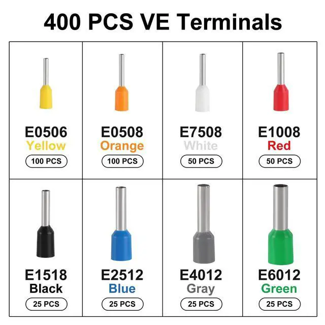 Alt view image 2 of 7 - Ferrule Crimping Tool Kit, Crimper Plier with 400PCS Wire Ferrules Kit Wire End Terminals, Self-adjustable Ratchet Tool Set for AWG 23-7 Cable connectors, 0.25-10mm² (HSC8 6-4A + 400)