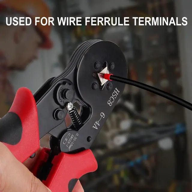 Alt view image 6 of 7 - Ferrule Crimping Tool Kit, Crimper Plier with 400PCS Wire Ferrules Kit Wire End Terminals, Self-adjustable Ratchet Tool Set for AWG 23-7 Cable connectors, 0.25-10mm² (HSC8 6-4A + 400)