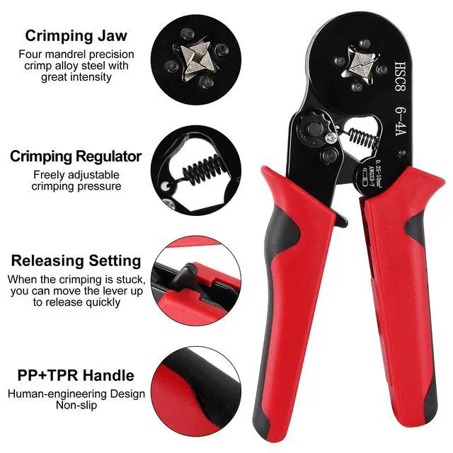 Alt view image 5 of 7 - Ferrule Crimping Tool Kit, Crimper Plier with 400PCS Wire Ferrules Kit Wire End Terminals, Self-adjustable Ratchet Tool Set for AWG 23-7 Cable connectors, 0.25-10mm² (HSC8 6-4A + 400)