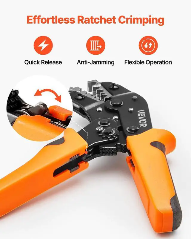 Alt view image 3 of 7 - Crimping Tool, 24-12 AWG Ratcheting Wire Crimper Tool, Labor-Saving Electrical Terminal Crimp Pliers with Clear Metric & AWG Markings, Quick Release, Adjustable Pressure for Multiple Terminals