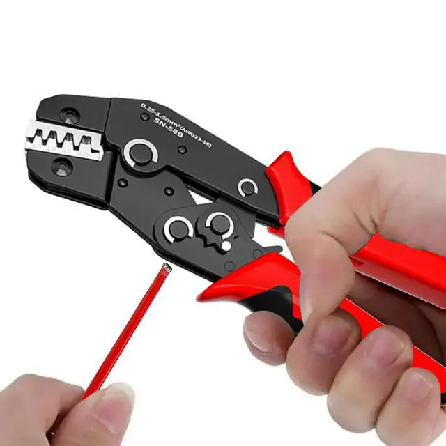 Alt view image 3 of 7 - Wire Crimping Tool with Ratchet,Ratcheting Wire Crimper Tool for Open Barrel Terminal Connectors,Electrical Crimping Pliers Tools with One-Cycle Chrome-Moly Jaw for 23-16 AWG(Red)