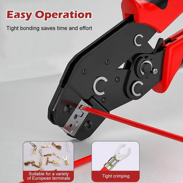 Alt view image 4 of 7 - Wire Crimping Tool with Ratchet,Ratcheting Wire Crimper Tool for Open Barrel Terminal Connectors,Electrical Crimping Pliers Tools with One-Cycle Chrome-Moly Jaw for 23-16 AWG(Red)
