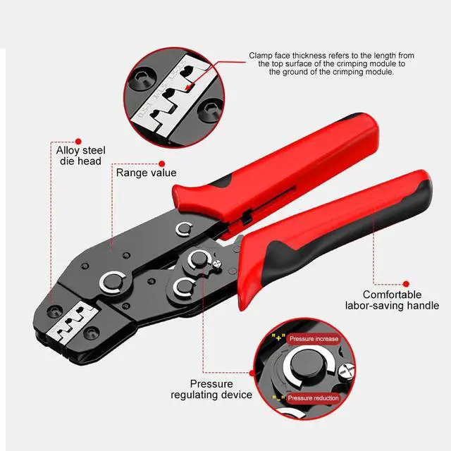 Alt view image 5 of 7 - Wire Crimping Tool with Ratchet,Ratcheting Wire Crimper Tool for Open Barrel Terminal Connectors,Electrical Crimping Pliers Tools with One-Cycle Chrome-Moly Jaw for 23-16 AWG(Red)