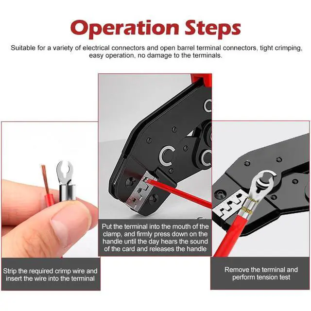 Alt view image 7 of 7 - Wire Crimping Tool with Ratchet,Ratcheting Wire Crimper Tool for Open Barrel Terminal Connectors,Electrical Crimping Pliers Tools with One-Cycle Chrome-Moly Jaw for 23-16 AWG(Red)