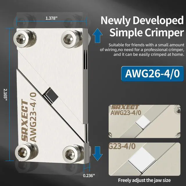 Alt view image 2 of 4 - Wire Ferrule Crimping Tool,23 to 4/0AWG Square Jaw Wire Crimping Pliers for Insulated Terminal & Non-insulated Ferrule