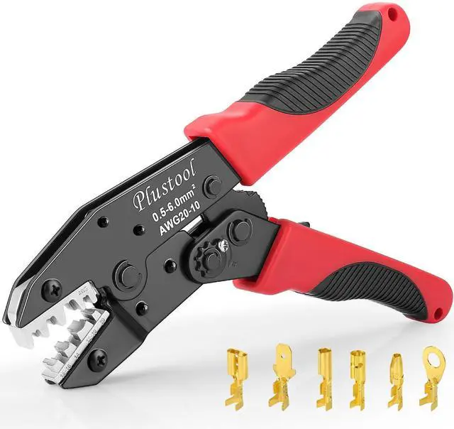 Main image of Crimping Tool for Non-Insulated Open Barrel Terminals & Receptacles AWG 20-10, Ratcheting Wire Crimper Tool - Crimping Pliers - Electrical Crimping Tool