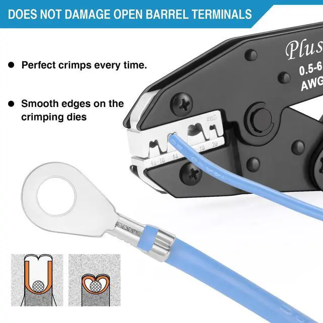 Alt view image 3 of 7 - Crimping Tool for Non-Insulated Open Barrel Terminals & Receptacles AWG 20-10, Ratcheting Wire Crimper Tool - Crimping Pliers - Electrical Crimping Tool