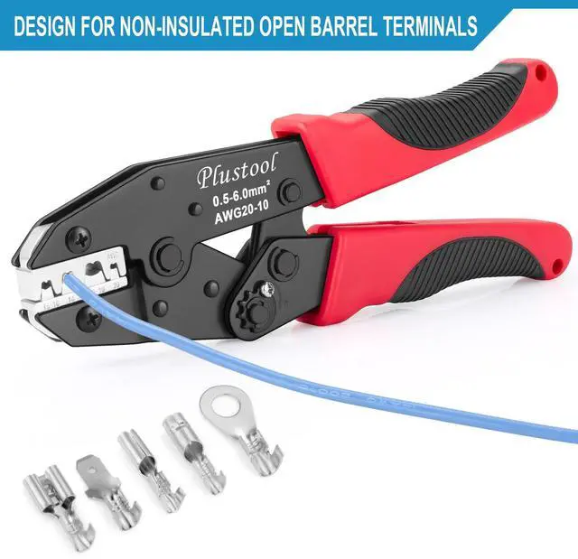 Alt view image 2 of 7 - Crimping Tool for Non-Insulated Open Barrel Terminals & Receptacles AWG 20-10, Ratcheting Wire Crimper Tool - Crimping Pliers - Electrical Crimping Tool