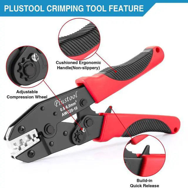 Alt view image 4 of 7 - Crimping Tool for Non-Insulated Open Barrel Terminals & Receptacles AWG 20-10, Ratcheting Wire Crimper Tool - Crimping Pliers - Electrical Crimping Tool