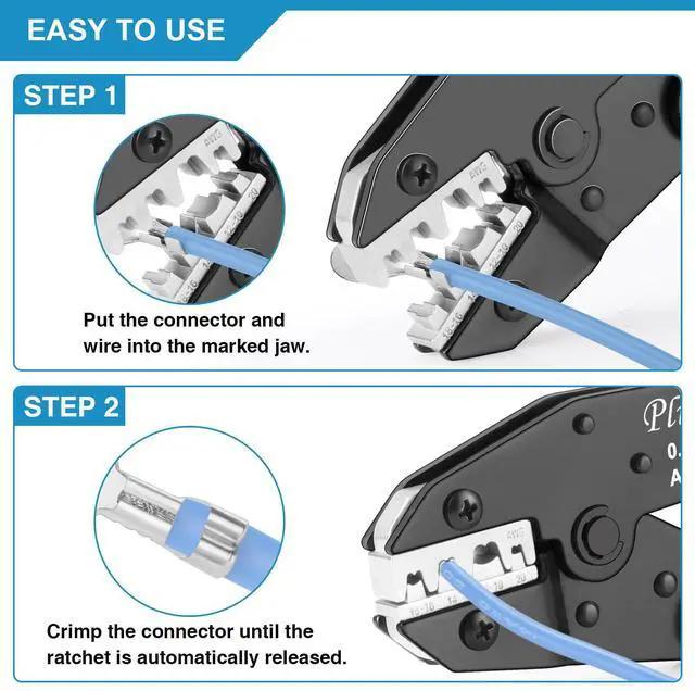 Alt view image 6 of 7 - Crimping Tool for Non-Insulated Open Barrel Terminals & Receptacles AWG 20-10, Ratcheting Wire Crimper Tool - Crimping Pliers - Electrical Crimping Tool