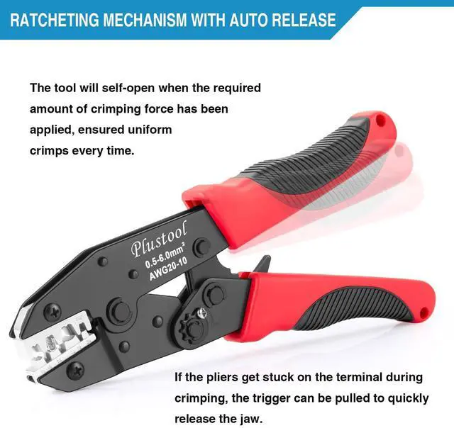 Alt view image 7 of 7 - Crimping Tool for Non-Insulated Open Barrel Terminals & Receptacles AWG 20-10, Ratcheting Wire Crimper Tool - Crimping Pliers - Electrical Crimping Tool