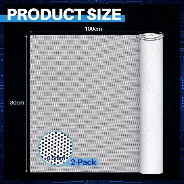 Alt view image 2 of 7 - 2 Pack PC Dust Filter Roll 1000x300mm PVC Mesh Cover Floor Vent Cover for PC Case, Gaming Rigs & Office Computers, 0.5mm Holes, No Magnetic Strip(White)