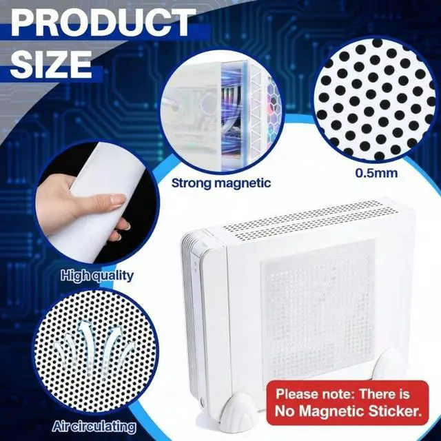 Alt view image 3 of 7 - 2 Pack PC Dust Filter Roll 1000x300mm PVC Mesh Cover Floor Vent Cover for PC Case, Gaming Rigs & Office Computers, 0.5mm Holes, No Magnetic Strip(White)