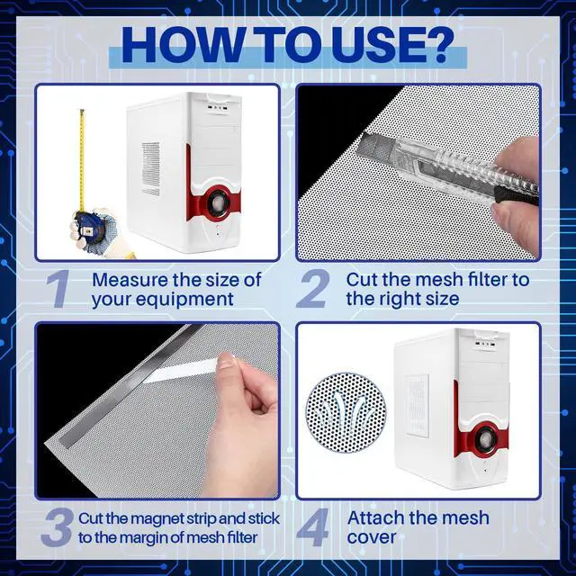 Alt view image 4 of 7 - 2 Pack PC Dust Filter Roll 1000x300mm PVC Mesh Cover Floor Vent Cover for PC Case, Gaming Rigs & Office Computers, 0.5mm Holes, No Magnetic Strip(White)