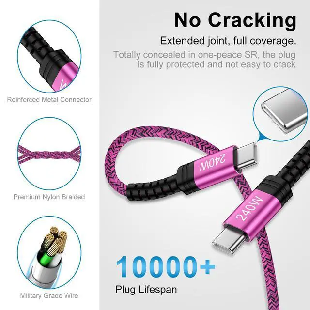 Alt view image 4 of 7 - USB C to USB C Cable, 240W Fast Charging Cord 6FT USB C Cable Type C Charger for Samsung S26 Ultra S25 Edge S25 Plus S25 FE S24 A57 A17 A37 A26 A56 A55,iPhone 17 16 15,iPad Pro,MacBook Pro/Air,CarPlay