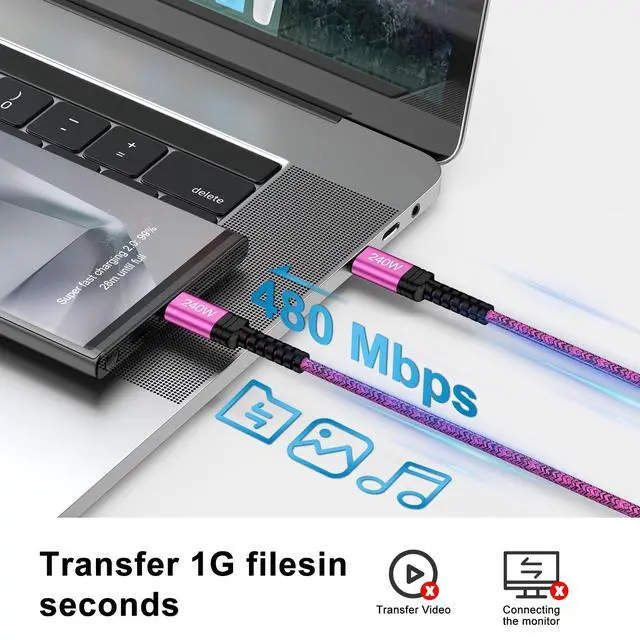 Alt view image 5 of 7 - USB C to USB C Cable, 240W Fast Charging Cord 6FT USB C Cable Type C Charger for Samsung S26 Ultra S25 Edge S25 Plus S25 FE S24 A57 A17 A37 A26 A56 A55,iPhone 17 16 15,iPad Pro,MacBook Pro/Air,CarPlay