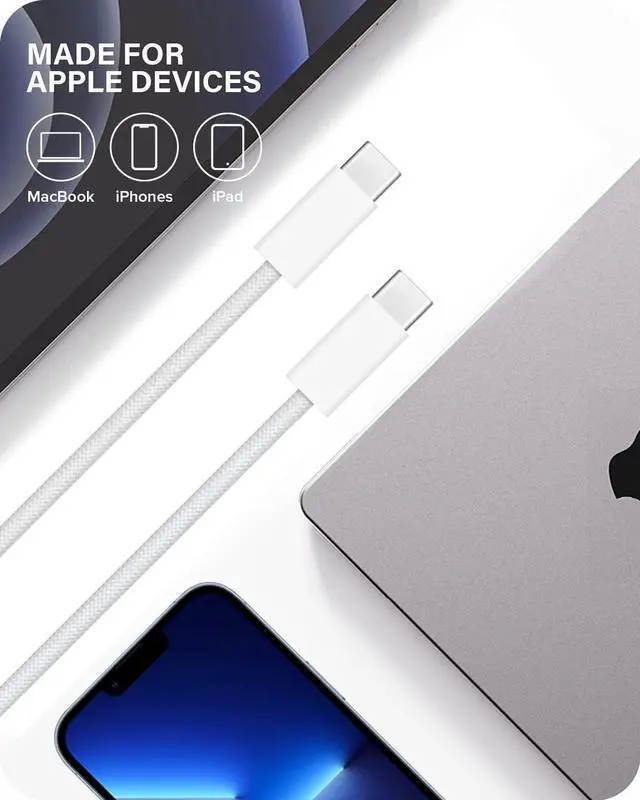 Alt view image 5 of 7 - 6ft IPhone 16/16E/17/17E USB C to USB C Cable, Woven Charger Long Cable for iPhone 17/16/15 Plus/ Pro Max, iPad Air,iPad 10th Gen, Mini 6th, Pro 13/12.9/11 in, Type-c MacBook Pro Fast Charging Cord