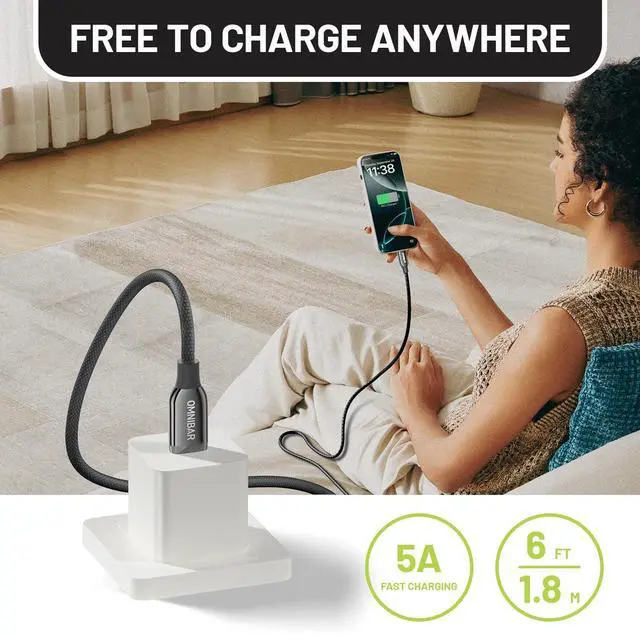 Alt view image 5 of 7 - 240W USB C to USB C Cable (6FT/Woven), Type C Charger Fast Charging Cord for iPhone 17/16/15, Nylon Braided C to C Cable Fast Charging for MacBook iPad Samsung S26/S25 Cameras Speakers Earbuds