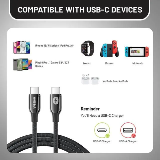 Alt view image 6 of 7 - 240W USB C to USB C Cable (6FT/Woven), Type C Charger Fast Charging Cord for iPhone 17/16/15, Nylon Braided C to C Cable Fast Charging for MacBook iPad Samsung S26/S25 Cameras Speakers Earbuds