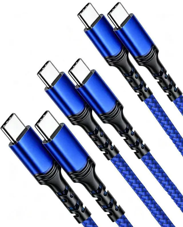 Main image of 100W PD Fast Charging USB C-C Cable 3-Pack 3.3/6.6/10' iPhone 15-17,Blue