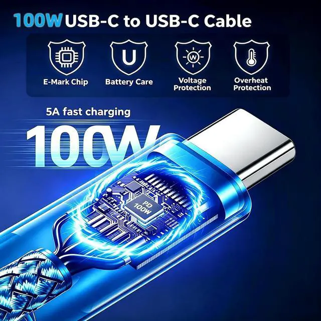 Alt view image 2 of 7 - 100W PD Fast Charging USB C-C Cable 3-Pack 3.3/6.6/10' iPhone 15-17,Blue